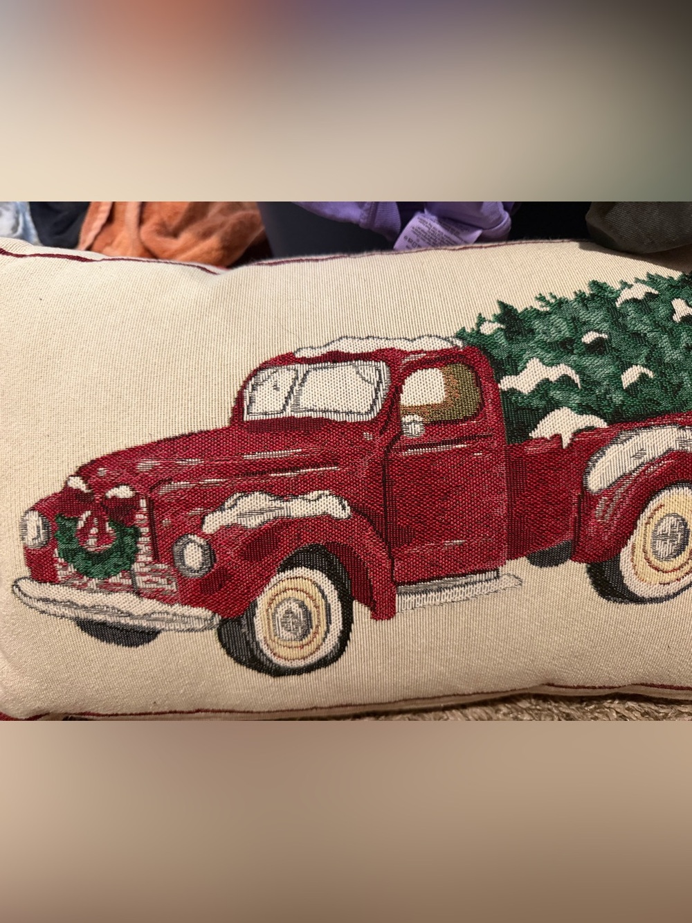 Mud Pie Red Vintage Truck with Green Christmas Tree Holiday Pillow - Picture 2 of 3
